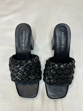 Madden Girl Gretchen Black Braided Strap Y2K Heel Sandals